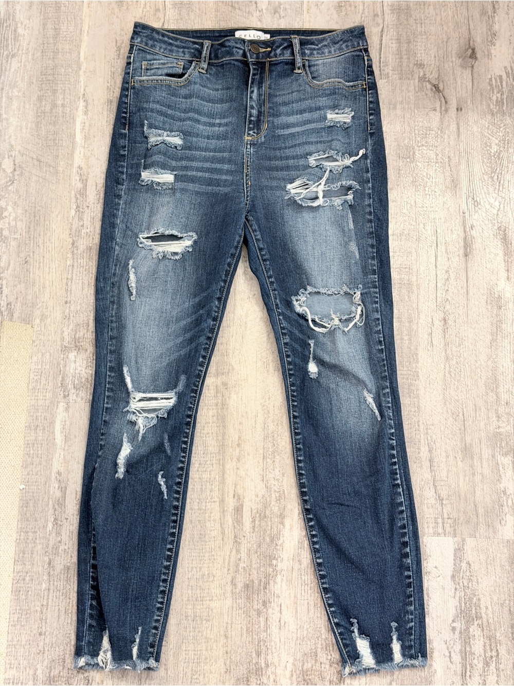 CELLO Distressed High-Rise Skinny Jeans - Dark Wash-Excellent, Size 11